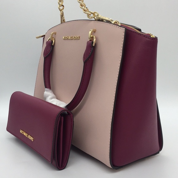 MICHAEL KORS ELLIS LG SATCHEL & LG WALLET MAGENTA - Picture 4 of 8